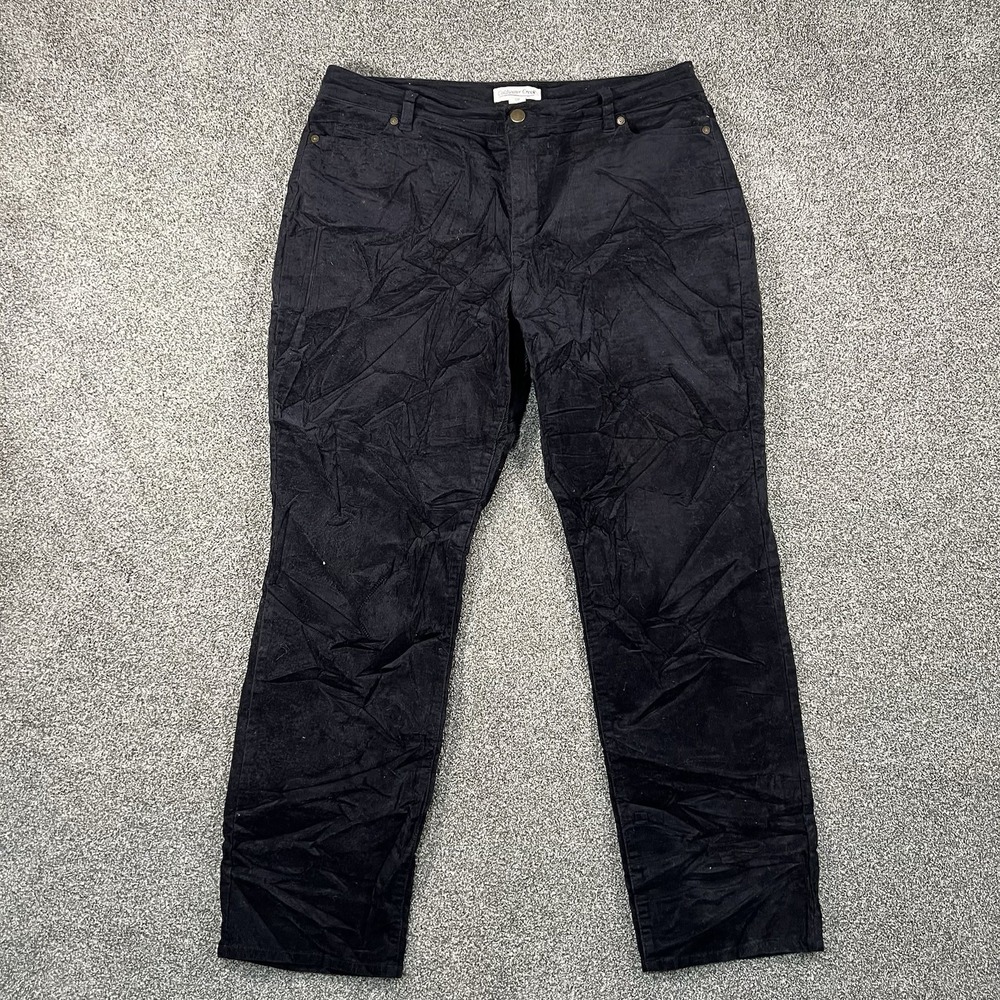 Coldwater Creek Womens 12P Black Velvet Pants Straight Leg Petite Chino 2239